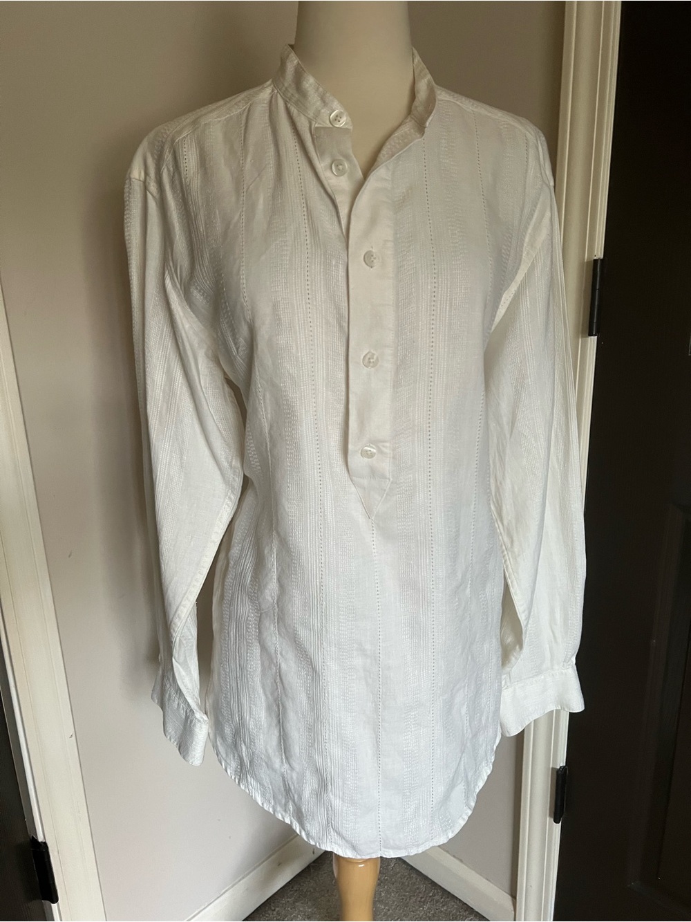 Claiborne White Grandad Collar Button-Front Shirt